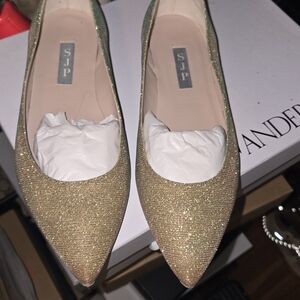 SJP Flats, size 7.5 shimmer gold